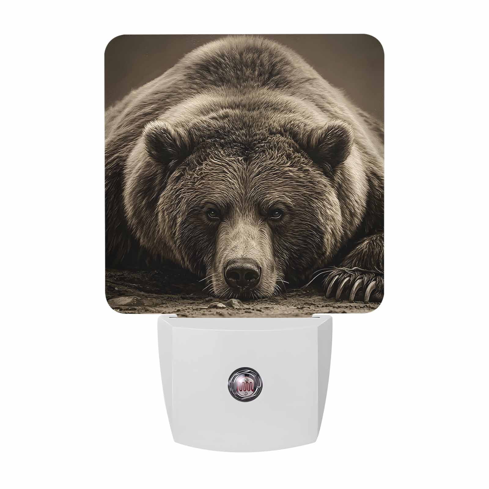 Brown Bear Night Lights Forest Wildlife Rustic Smart Auto Dusk to Dawn Sensor Nightlights Plug-in Nightlight for Bedroom Bathroom Living Room Kitchen Hallway