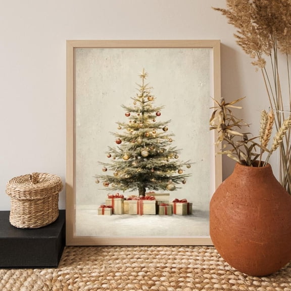 Vintage Christmas Tree Poster Wall Decor Canvas Art Rustic Prints Painting Picture Artwork Home Bedroom Rustic Christmas Decoration No Frame