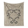 thumbnail image 1 of Taupe Soft Flannel Fleece Throw Blanket, Happy Valentine's Day Hand Writing Laurel Leaves Forming a Heart Victorian, Cozy Plush for Indoor and Outdoor Use, 60" x 80", Taupe Tan, by Ambesonne, 1 of 6
