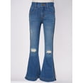 thumbnail image 3 of iiniim Kids Girls Ripped Flared Jeans Casual Fitted Denim Bell Bottoms Distressed Denim Wide Leg Pants Blue 10, 3 of 7