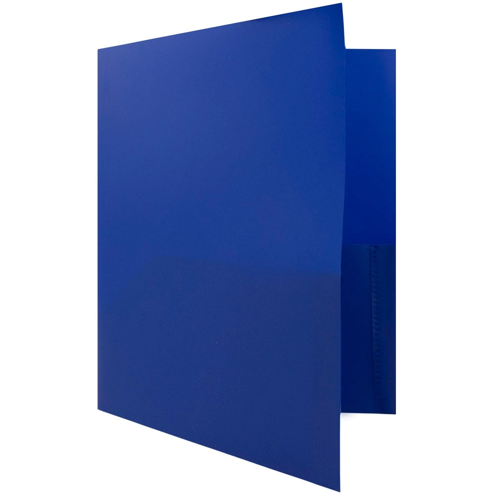 JAM Paper Medium Weight Plastic Folder, Blue, Two Pocket, 6/Pack