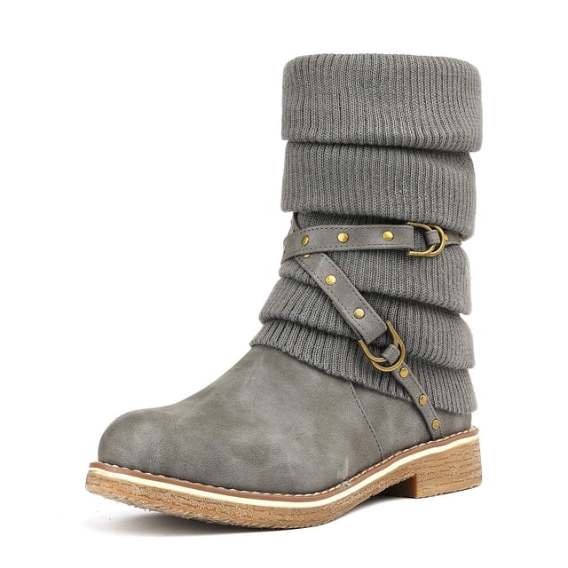 Bota DREAM PAIRS para Mujer, Media Caña, Invierno, Nieve, Gris, Talla 9.5