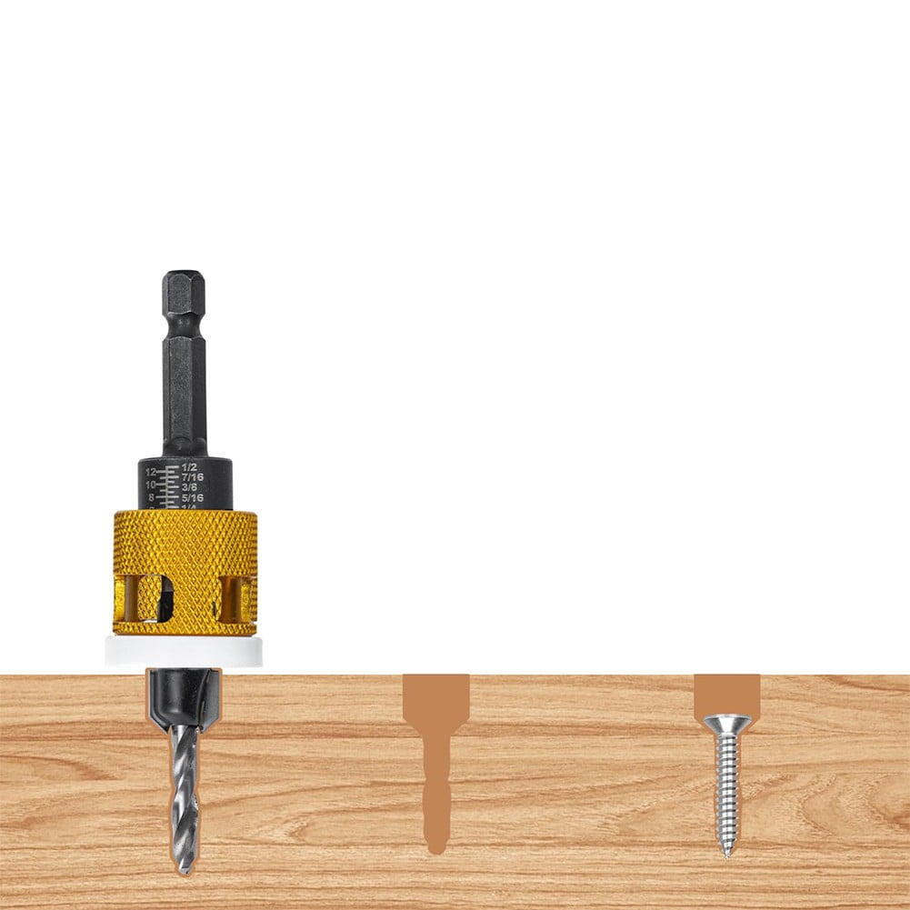5 Pcs Adjustable Countersink Drill Bit Set with Depth Stop for Woodworking