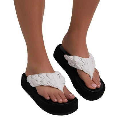 

Womens Braided Flip Flops Platform Wedge Clip Toe Slides Sandals Casual Summer Fashion Lightweight Slip On Heeled Slippers