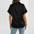 thumbnail image 3 of Annhoo Womens Satin Silk Shirts Button down V Neck Rolled Short Sleeve Tops Turndown Collar Comfy Casual Blouses, 3 of 6
