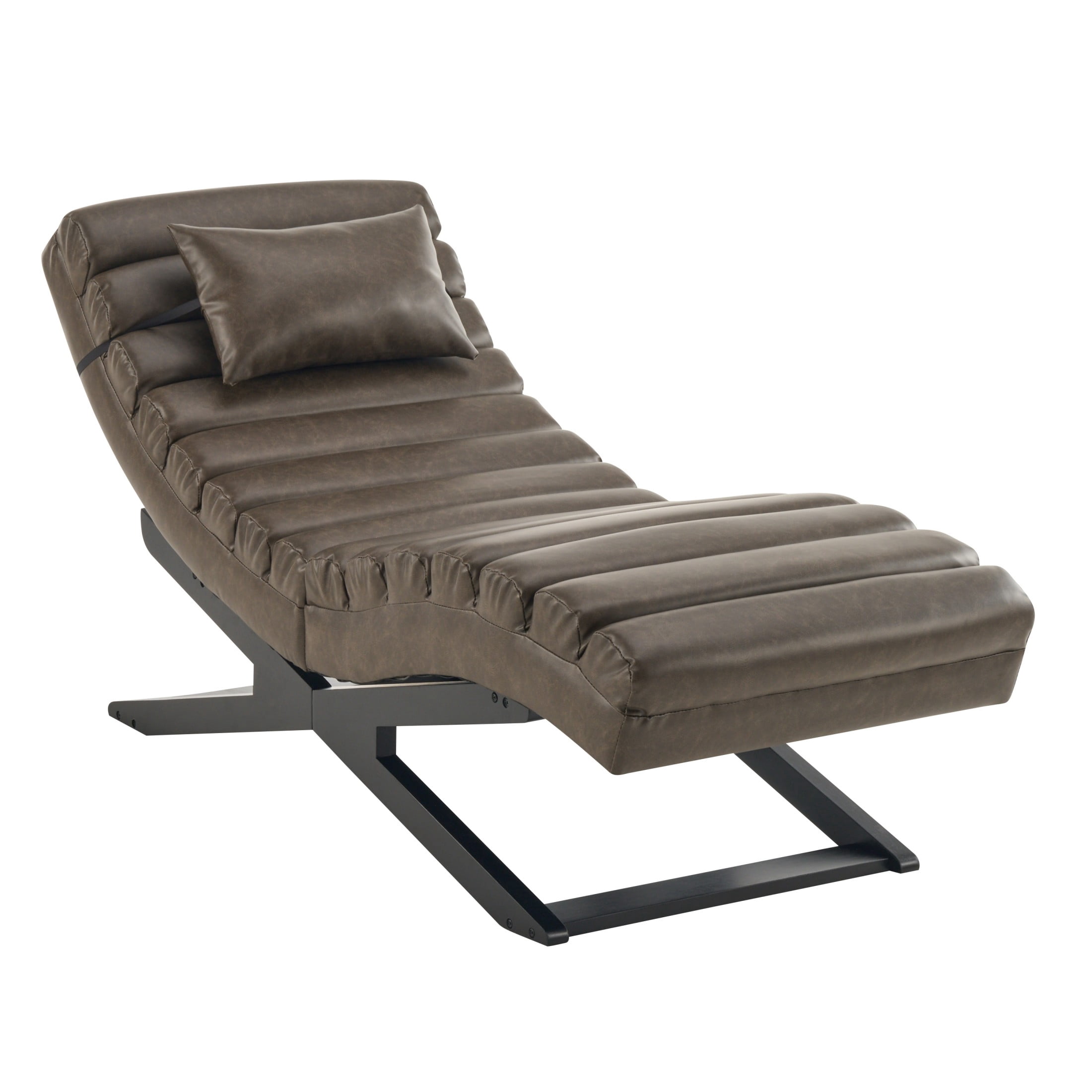 Christopher Knight Home Modern Faux Leather Curved Chaise Lounge with Solid Wood Base, Brown