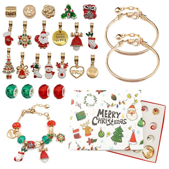 Juego de caja ciega sorpresa, calendario de cuenta regresiva de 24, dijes de Adviento de Navidad, conjunto de pulsera, adornos creativos DIY, regalos de Navidad para niños