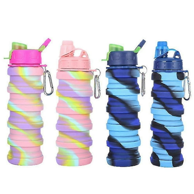 501ml Rainbow Foldable Water Bottle Food-grade Silicone Cycling Hiking Kettle Direct Drinking Kid Water Bottle Christmas Gift