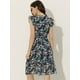 thumbnail image 4 of Vestido De Volantes Fruncidos Con Cuello En V Y Mangas Con Volantes Florales Para Mujer Azul Oscuro Blanco XS, 4 of 5