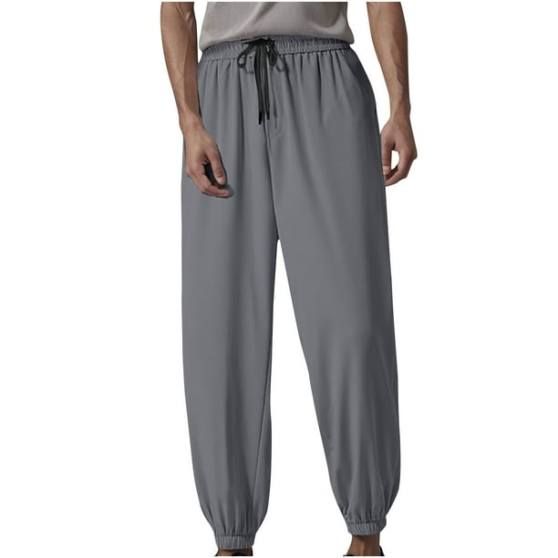 Pantalones largos de moda para hombre, con bolsillos, de color liso, informales, de seda helada