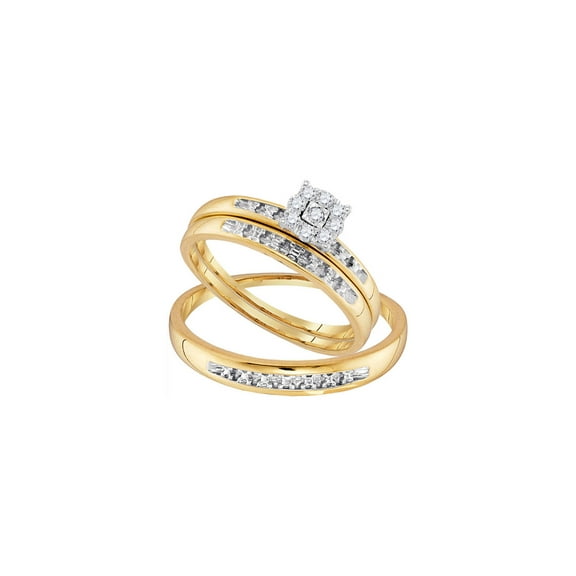 10kt Yellow Gold His Hers Round Diamond Solitaire Matching Wedding Set 1/10 Cttw