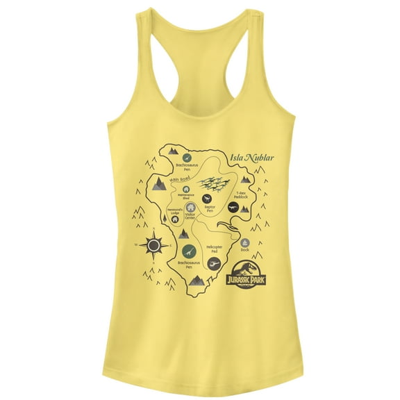 Junior's Jurassic Park Isla Nublar Map  Racerback Tank Top Banana X Large