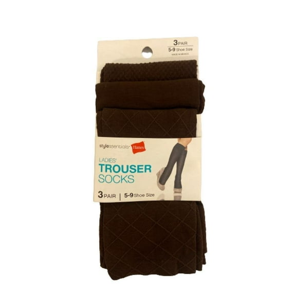 Hanes Style Essentials Ladies 3 Pair Trouser Socks, Java, Shoe Size 5-9