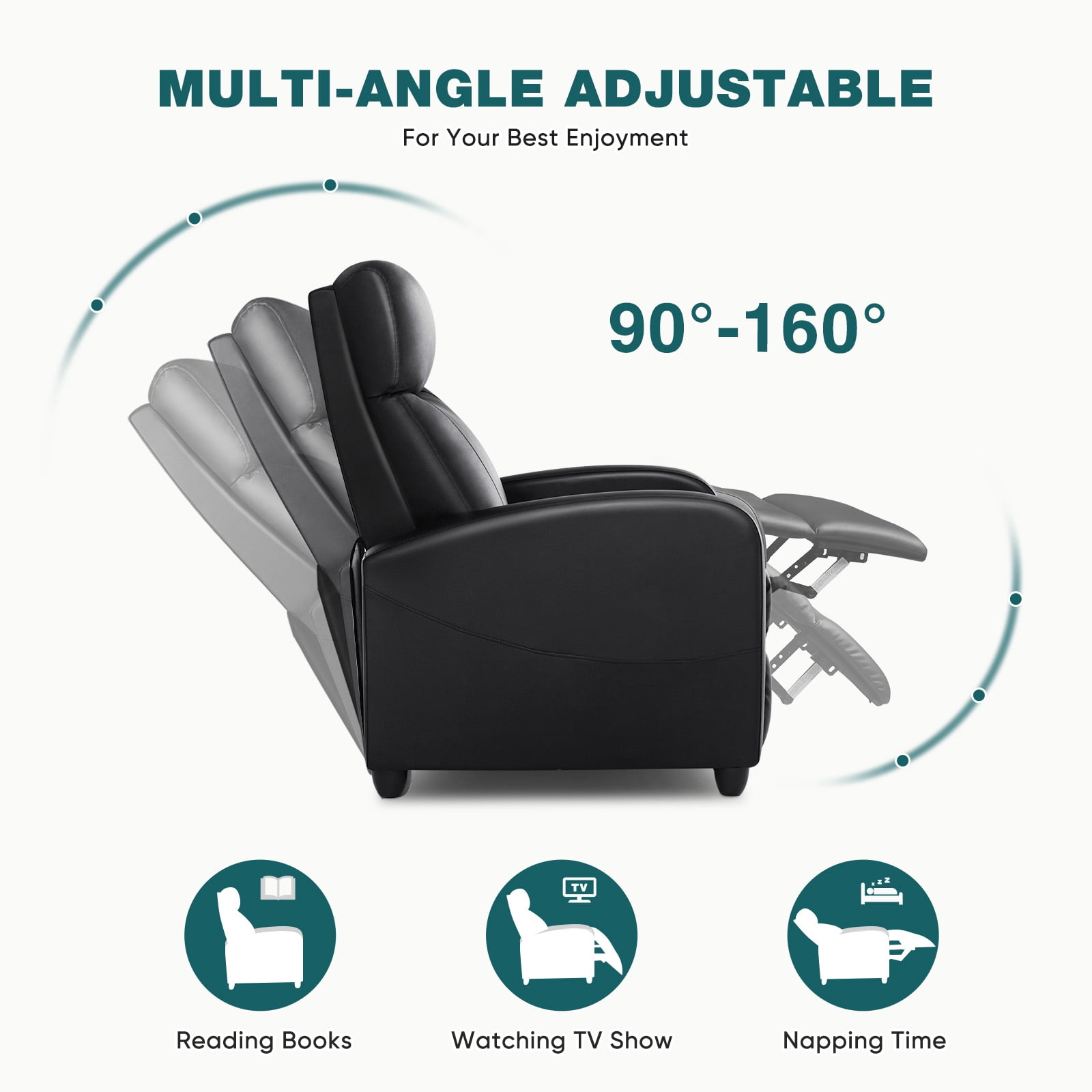 CONCETTA Vibration Massage Recliner Chair for Living Room, Home Theater, Small Sofa with 160-Degree Reclining Angle, 275lb Capacity, Black