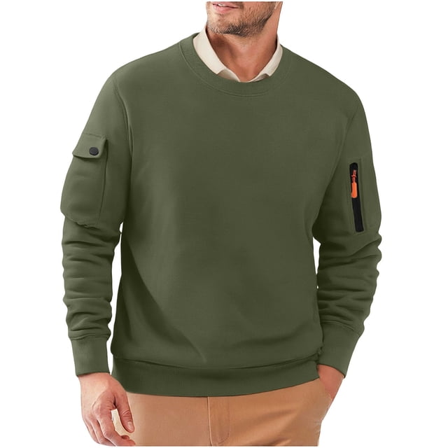 Men's Work Sweatshirt with Solid Color, Round Neck, and Pocket