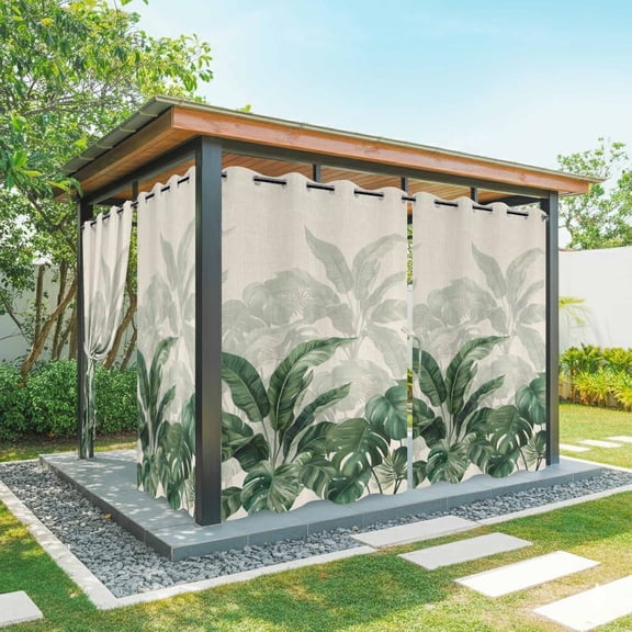 Outdoor Curtains for Patio Waterproof, Palm Leaves Tropical Outdoor Privacy Panels Grommet, Green Botanical Summer Linen Blackout Outside Curtains for Porch/Cabana/Pergola/Gazebo 54"x108", 2 Panels