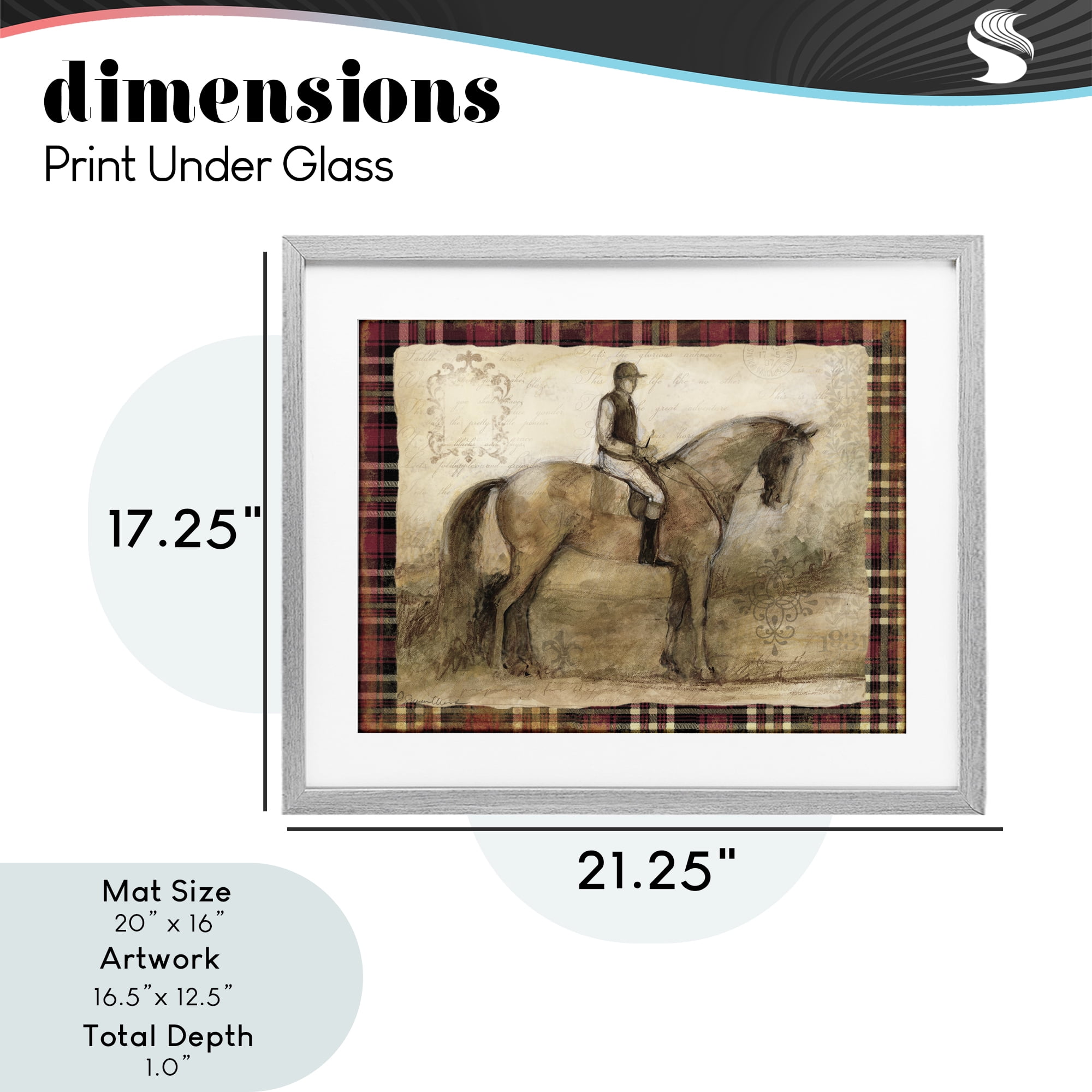 Stupell Industries Horse With Jockey & Plaid Gray Framed Print Under Glass, design by Susan Winget
