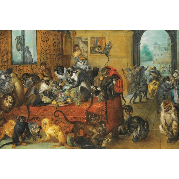 24x36 gallery poster, Monkeys Feasting by Jan Bruegel the Elder