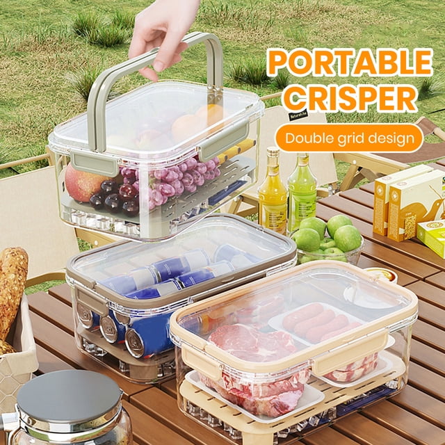 Fridge Organizer with Lid Stackable Refrigerator Storage Box for Food Drinks Vegetables BPA-Free Fruit Containers with Drainage Buckle Seal Handle Clear Storage Bins for Kitchen