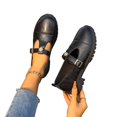 thumbnail image 6 of Women Single Buckle Strap Round Toe Platform Mary Jane Flats, Matte Woven Fabric, Moderate Cushioned Footbed, Deep Lug Anti Slip Outsole, Sweet Preppy Silhouette for Campus Daily Com,Black 5.5, 6 of 7