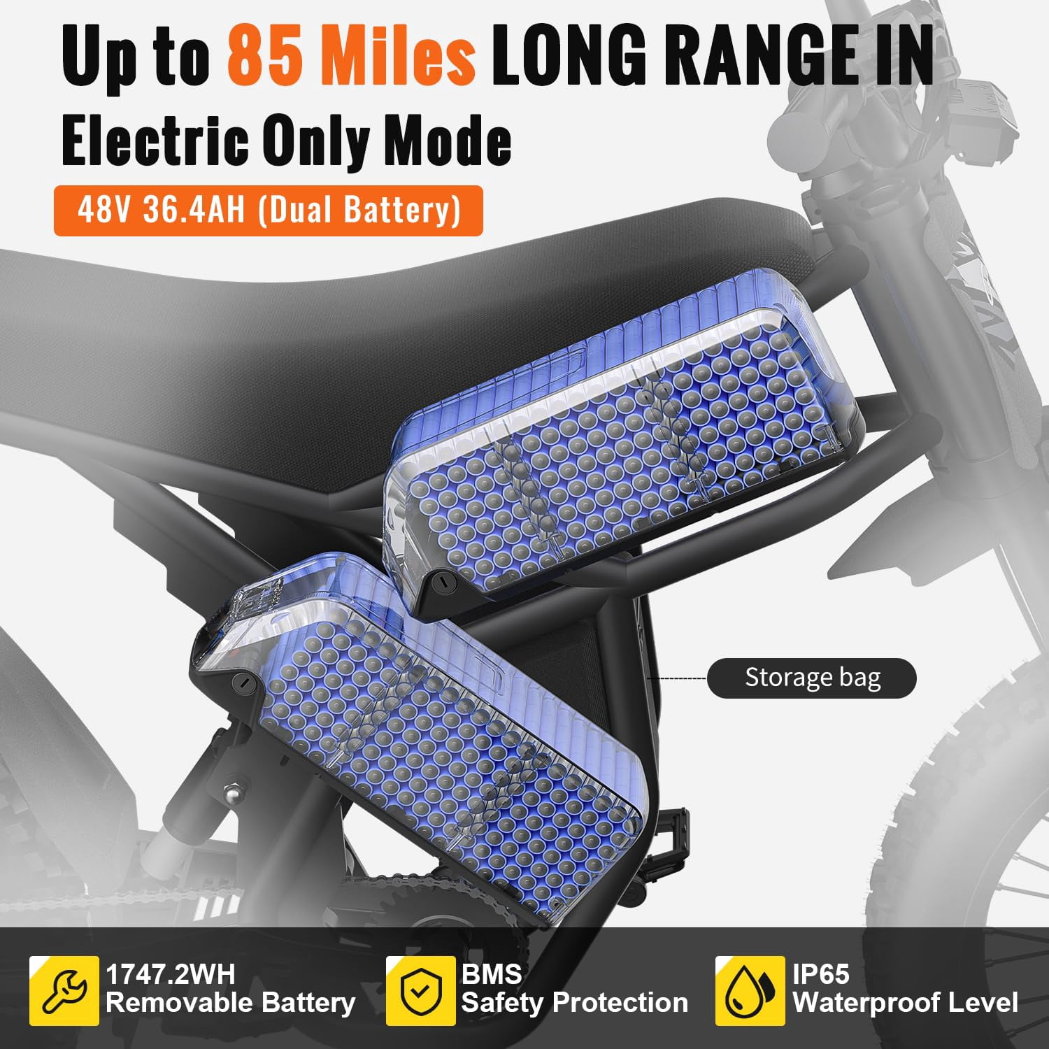 Ridingtime GT73 30+MPH Electric Dirt Bike, 2400W Motor, 48V/36Ah, 68-155 Mile Range, Hydraulic Suspension, 25" Off-Road Dirt Tires, UL2849