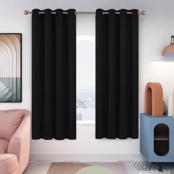 Deconovo Thermal Insulated Blackout Curtains Pack of 2 Panels, Grommet Room Darkening Curtains for Bedroom, 52x72 inch, Black