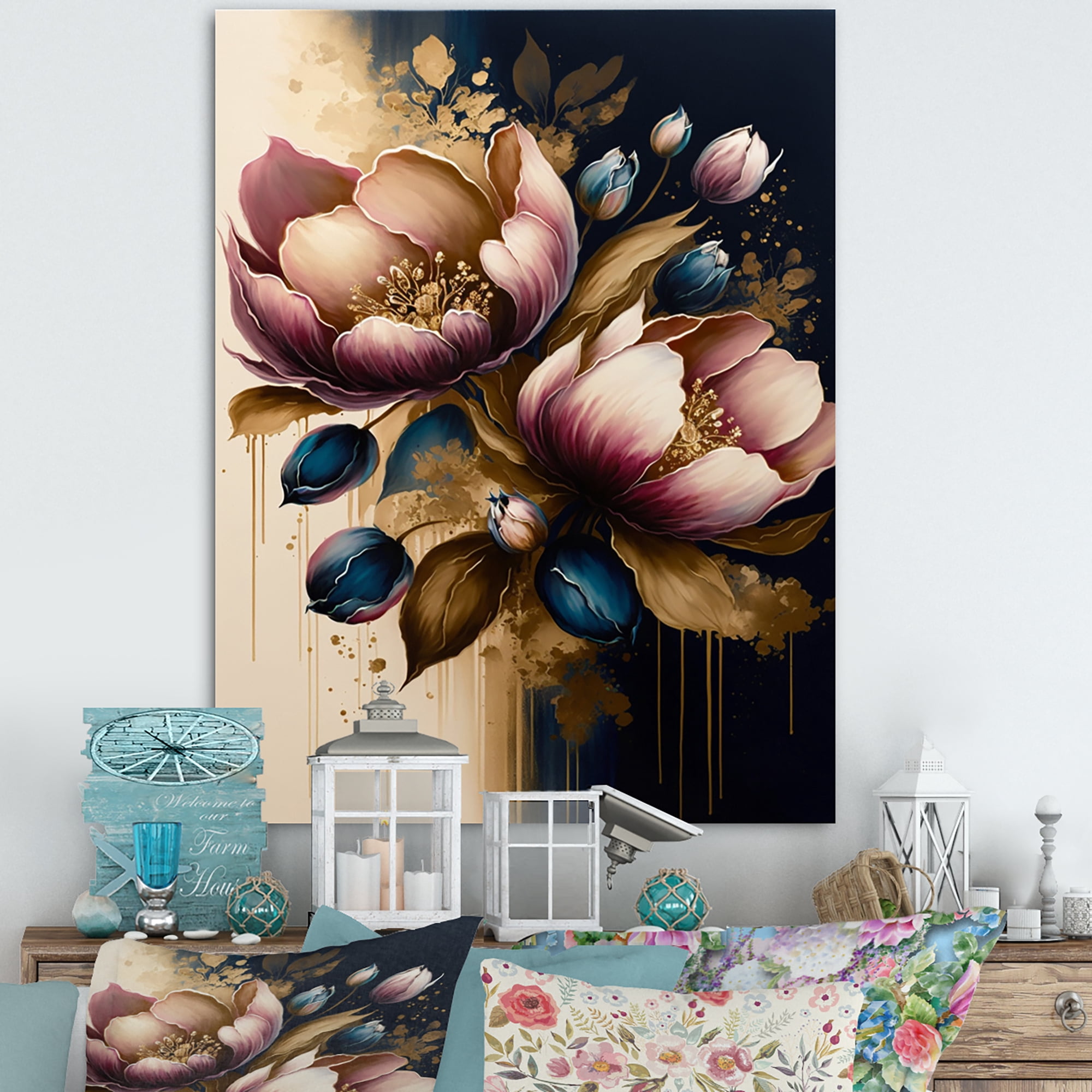 Designart Pink And Dark Purple Tulips II Canvas Wall Art