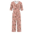 thumbnail image 5 of Edvintorg Womens Jumpsuits Dressy Summer Casual Loose Overalls for Women Vintage Printed Short Sleeve V Neck Back Zipper Wide Leg Jumpsuit Pants with Pocket, 5 of 5