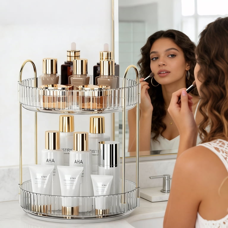 Asnews 360° Rotating 2-Tier Makeup Organizer photo 2