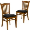 Flash Furniture 2 Pk. HERCULES Series Vertical Slat Back Cherry Wood Restaurant Chair - Black Vinyl Seat