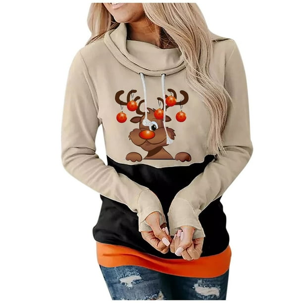 Sudaderas con capucha con gráfico navideño para mujer, jersey con cuello vuelto, sudaderas con capucha de manga larga, jerséis casuales divertidos y bonitos de calabaza, Tops Fridja fksj3444