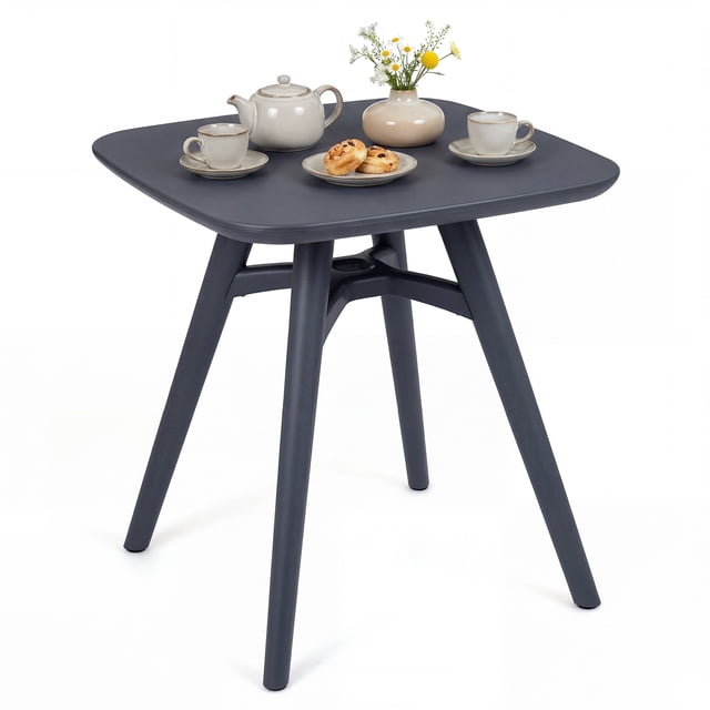 Gymax Square Outdoor Dining Table All-Weather Plastic Patio Bistro Table for 4 Gray