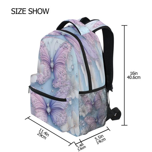 DIXRUYEE Backpack Schoolbag Pearl-accented Pastel Butterflies Pattern 15L/18L 2-SIZE