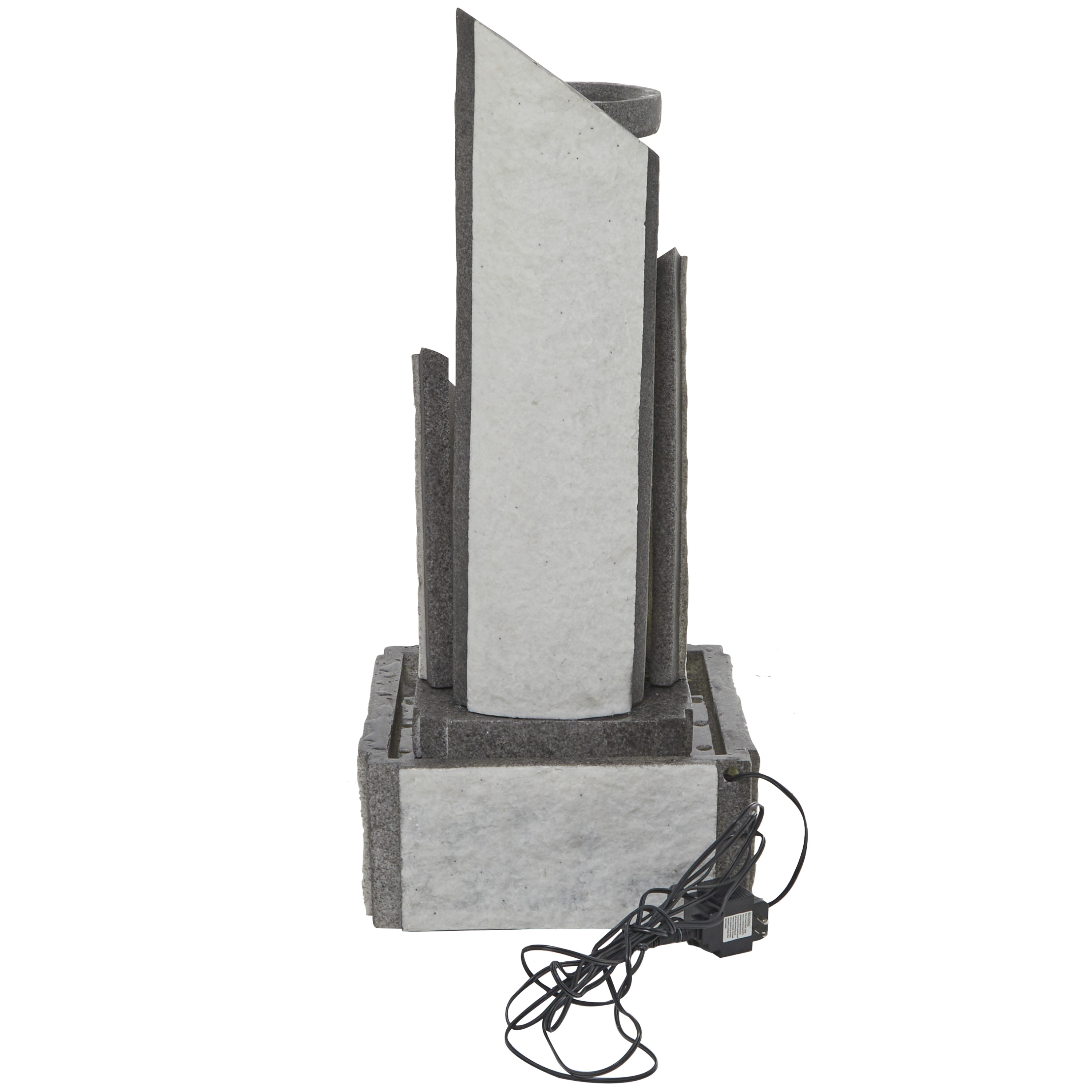 DecMode Light Gray Geometric 2 Tier Fountain Indoor Outdoor Decor with LED Light