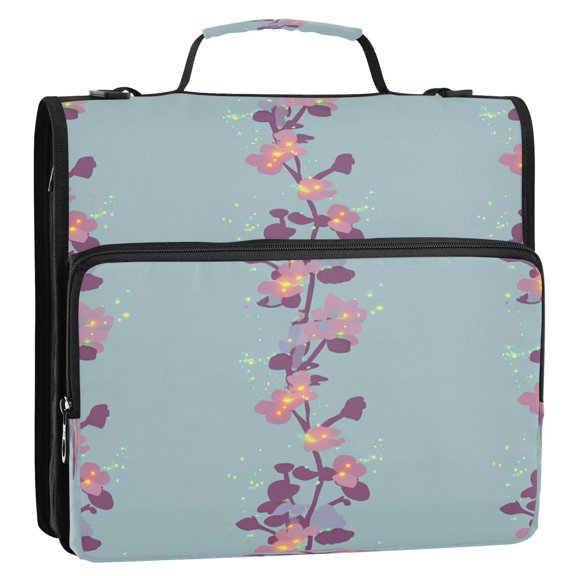 Cherry Blossom Branches Stripes Lines Zipper Binder Bag 3 Ring Binder Bag,Large Capacity Durable Binder Organizer Bag