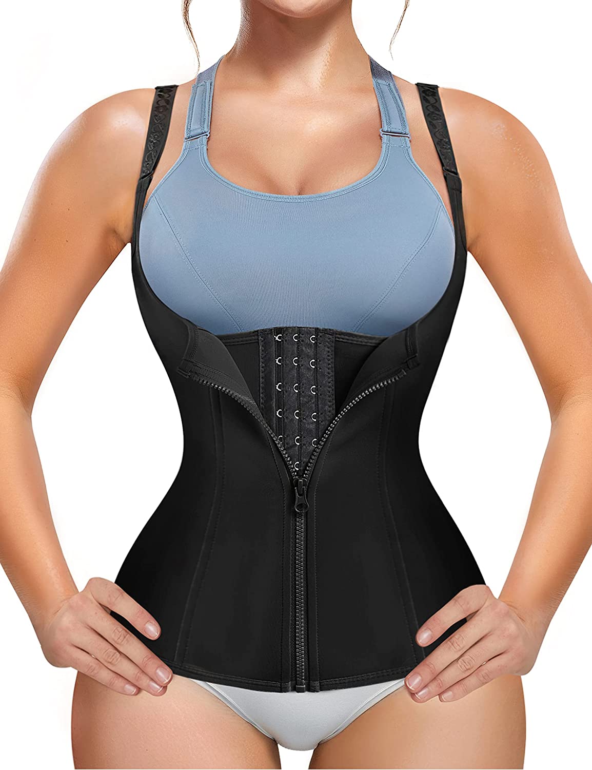 Junlan Women Waist Trainer Corset Tummy Control Zipper Vest Workout Body  Shaper Cincher Tank Top with Straps(Black, 2XL) - Walmart.com