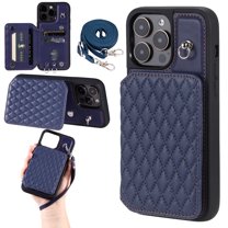 Case for iPhone 15 Pro Max, Detachable Crossbody Strap Wallet Case with Card Slots, Stand Ring Flip PU Leather Protective Cover Lanyard for Women for iPhone 15 Pro Max, Darkblue