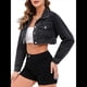 thumbnail image 2 of Chaqueta Vaquera Corta Informal de Larga con Solapa para Mujer Negro S, 2 of 9