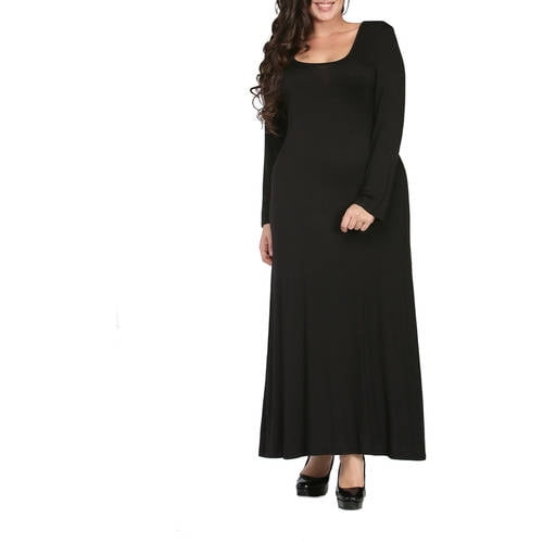 Women's Plus Size Long Sleeve Scoop Neck Maxi - Walmart.com