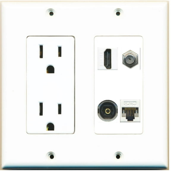 Ultra Spec Cables 1 Port HDMI Coax Toslink Cat5e Wall Plate w/Power Outlet
