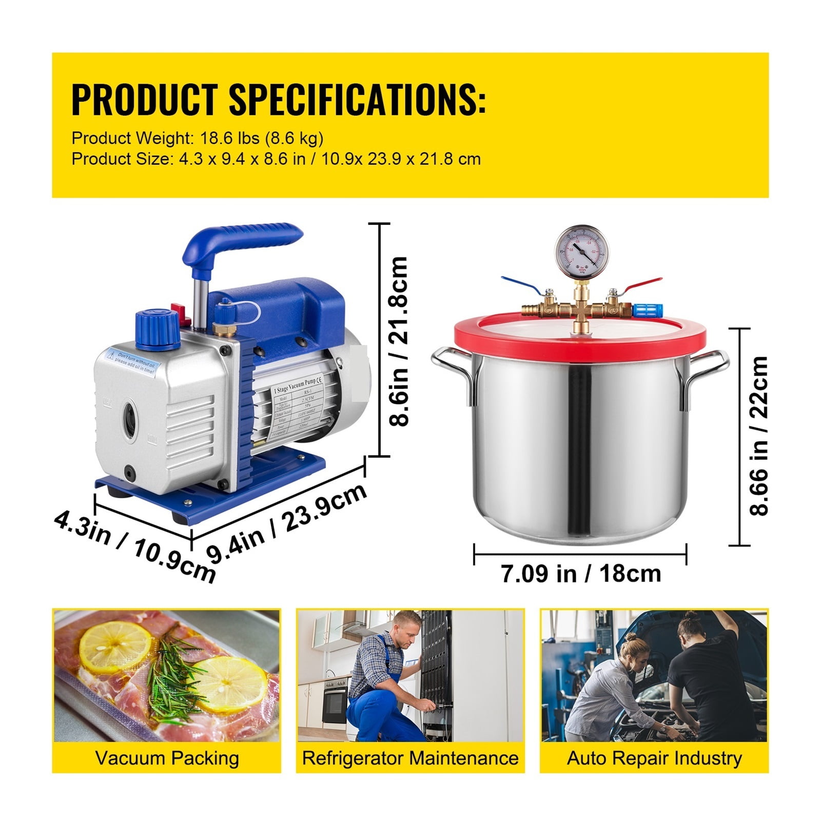 Vacuum Pump, 1.5/2 Gallon Vacuum Pump 2.5 CFM Single-Stage Vacuum Chamber Degassing Refrigerant Kit for Home Air Conditioning Car