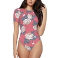thumbnail image 2 of Uemuo Rose Flowers Pattern Women's One Piece Short Sleeve Swimsuit Rash Guard Surfing Modest Quick-drying Swimsuit Beach Essentials-Small, 2 of 9