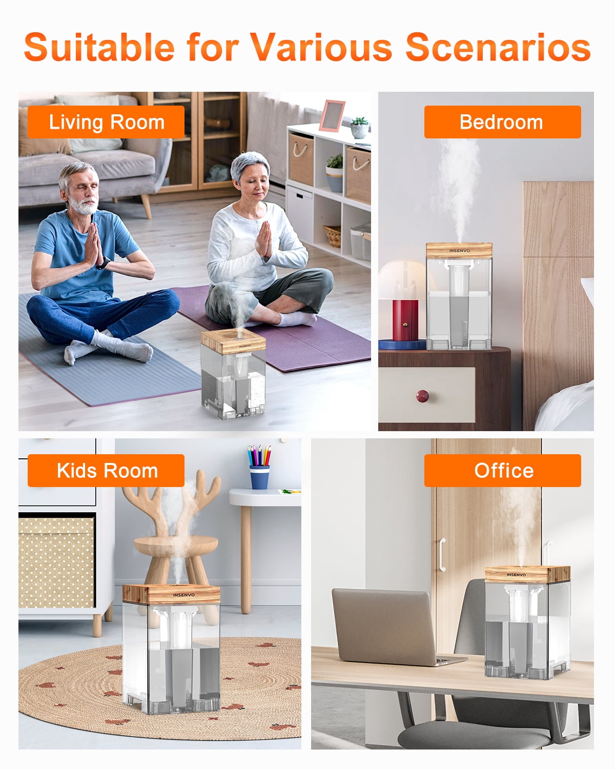 7.5L Humidifier with Anti-leak Design & Top Fill, Ultrasonic Cool Mist Air Humidifiers, Disassemble & Clean Easily, Auto Shut-off, Wood Pattern