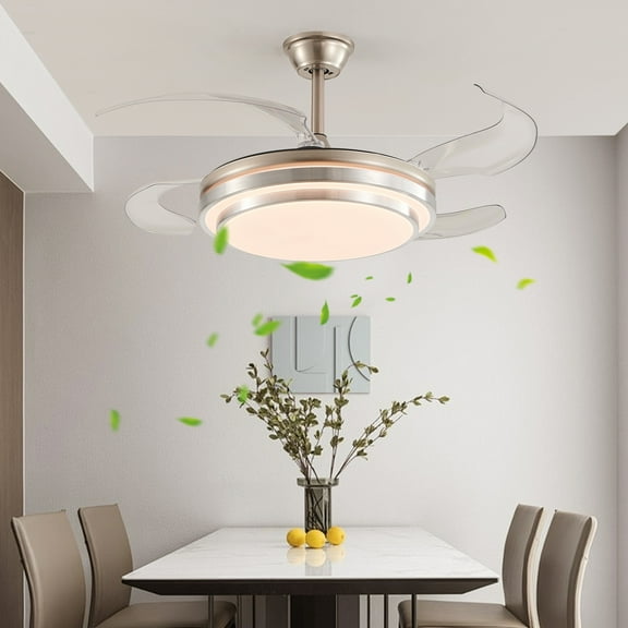 "42" Modern LED Ceiling Fan with Light - 3-Tier Retractable Blades, 6-Speed Silent DC Motor, Remote for Living Room/Bedroom/Dining Room"