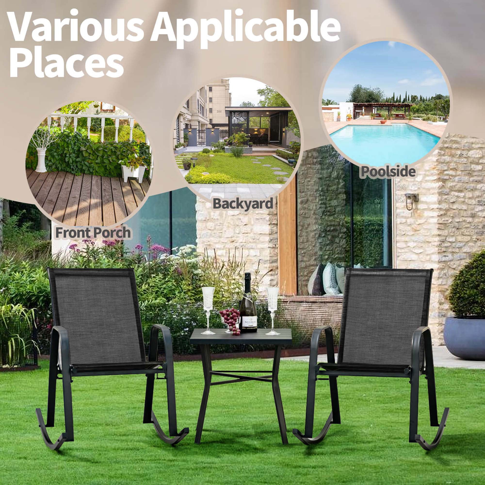 Costway 2 PCE Patio Rocking Chair Heavy-Duty Metal Rocker Outdoor Anti-Slip, Black (Set of 2)