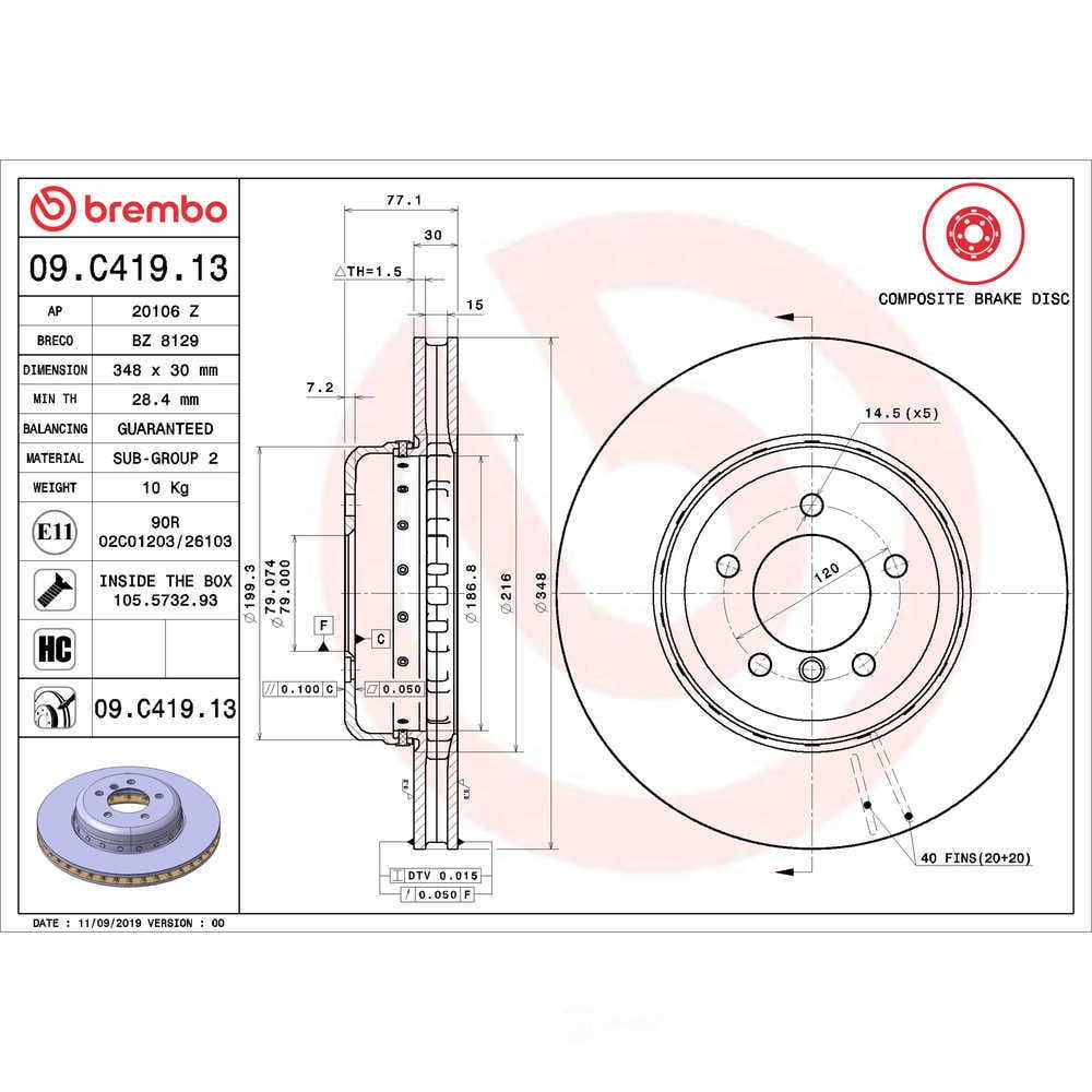 Brembo 09.C419.13 PRIME Disc Brake Rotor