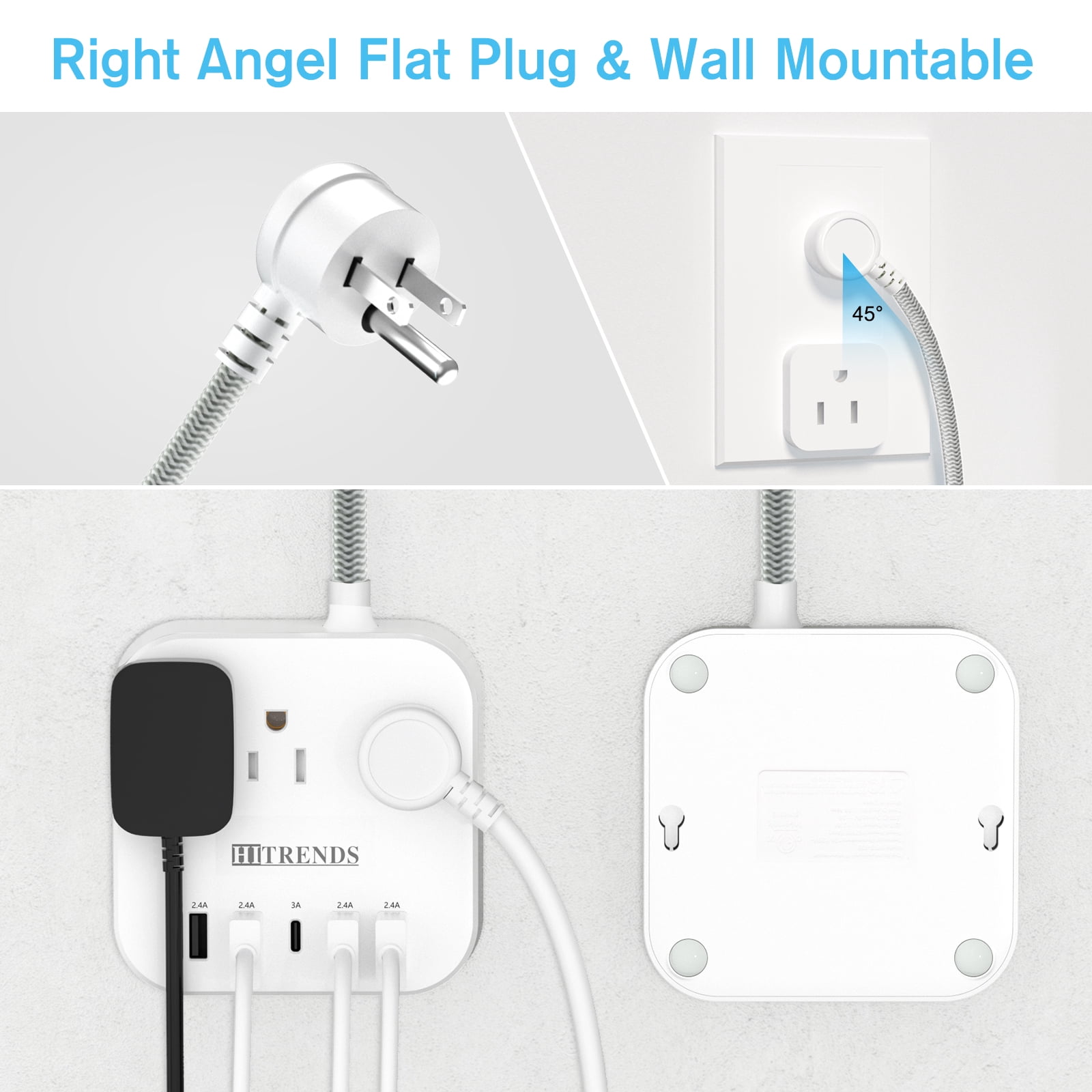HITRENDS Surge Protector Power Strip, 3 AC Outlets, 4 USB-A Ports, 1 USB-C Port, 10-Foot Extension Cord