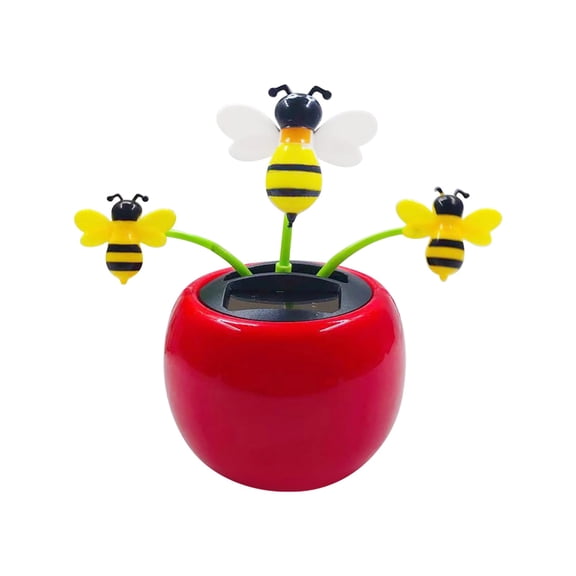 Solar Automatic Swing Sunflower for Car Dashboard - Red Flower with Bee Ornament Battery-Free Dancing Toy - Spring Balcony Desk Decor for Sunny Window Sill