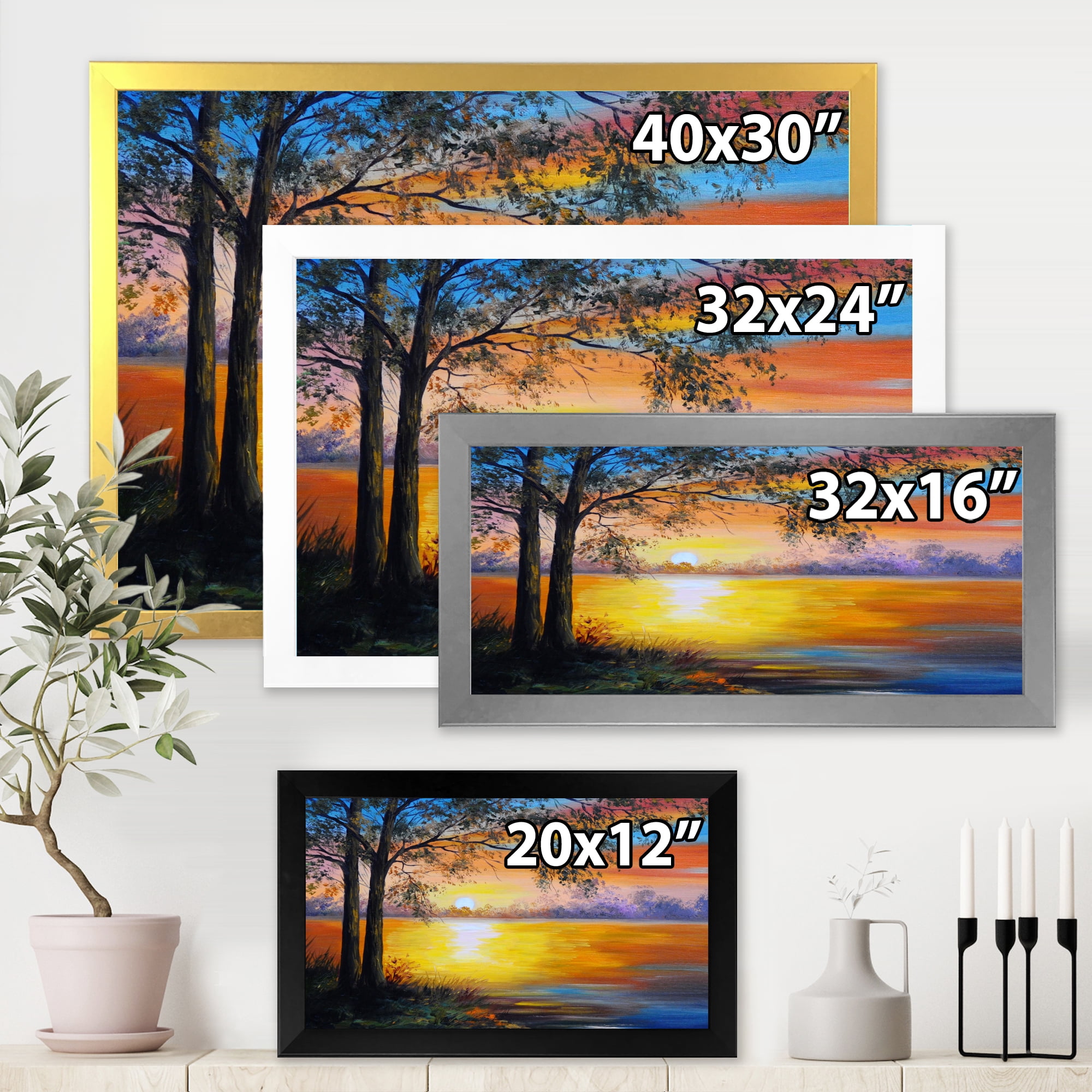 Designart 'Tree Near The Lake in Evening' Traditional Framed Art Print
