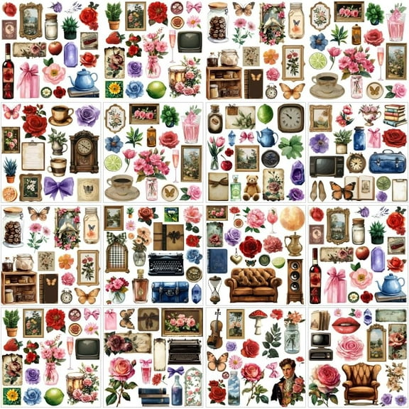 12 Sheets Rub on Transfers for Crafts and Furniture 12 Styles Retro Nostalgic Ephemera Rub on Transfer Stickers Floral PVC Rub On Decals for DIY Home Window Craft Decor 5.5x5.5 Inch